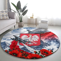 Poland Bison White Eagle Round Carpet Patriotic Flag Red Poppies Fighter Jet Mountain