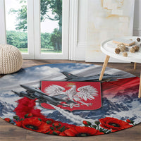 Poland Bison White Eagle Round Carpet Patriotic Flag Red Poppies Fighter Jet Mountain