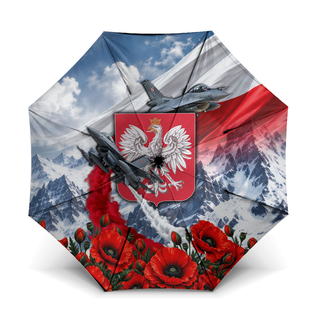 Poland Bison White Eagle Umbrella Patriotic Flag Red Poppies Fighter Jet Mountain