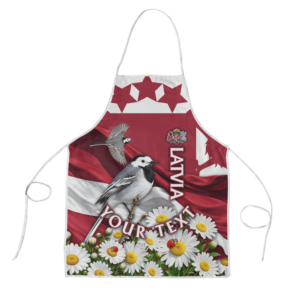 Personalized Latvia White Wagtail Apron Patriotic Flag Coat Of Arms Daisy Floral Map Art