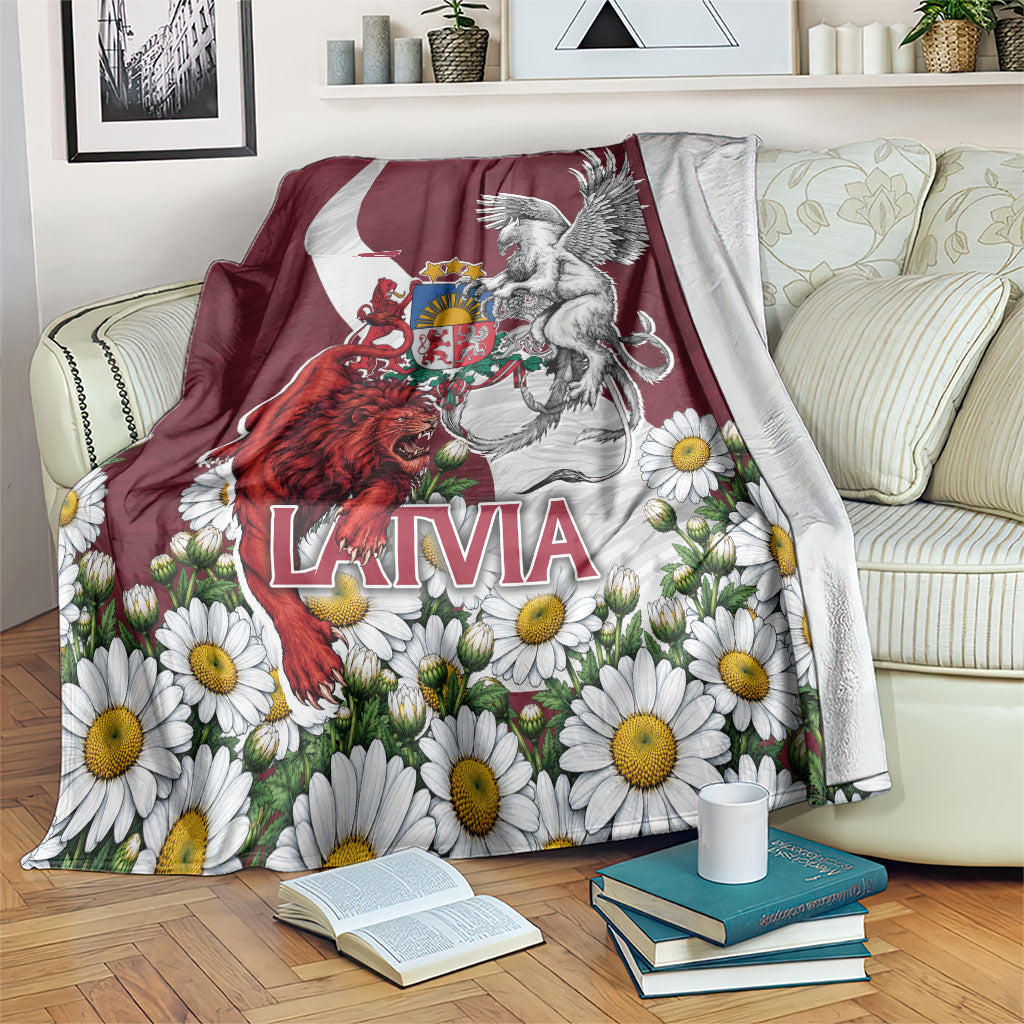 Latvia Coat Of Arms Blanket Patriotic Flag Lion Griffin Daisy Floral
