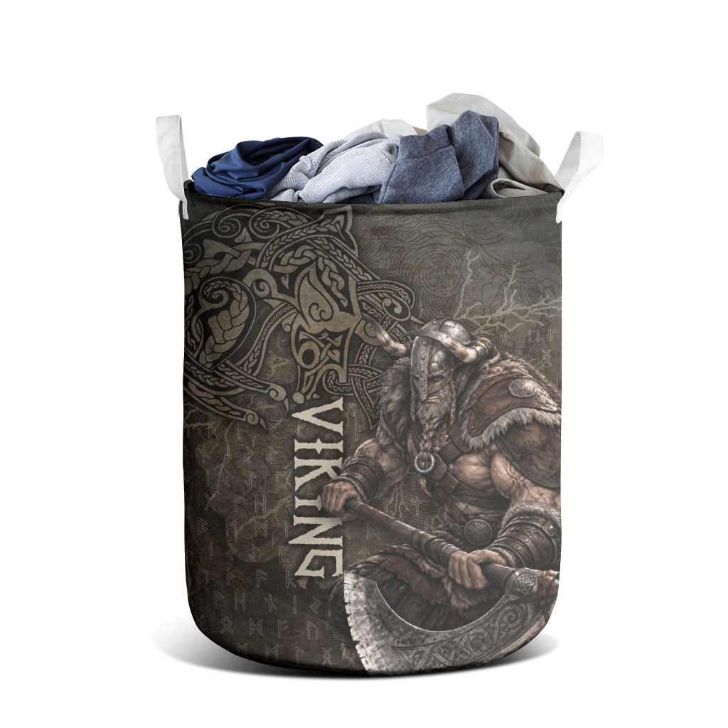 Viking Warrior Valhalla Laundry Basket Norse Mythology Celtic Cross Rune Knotwork