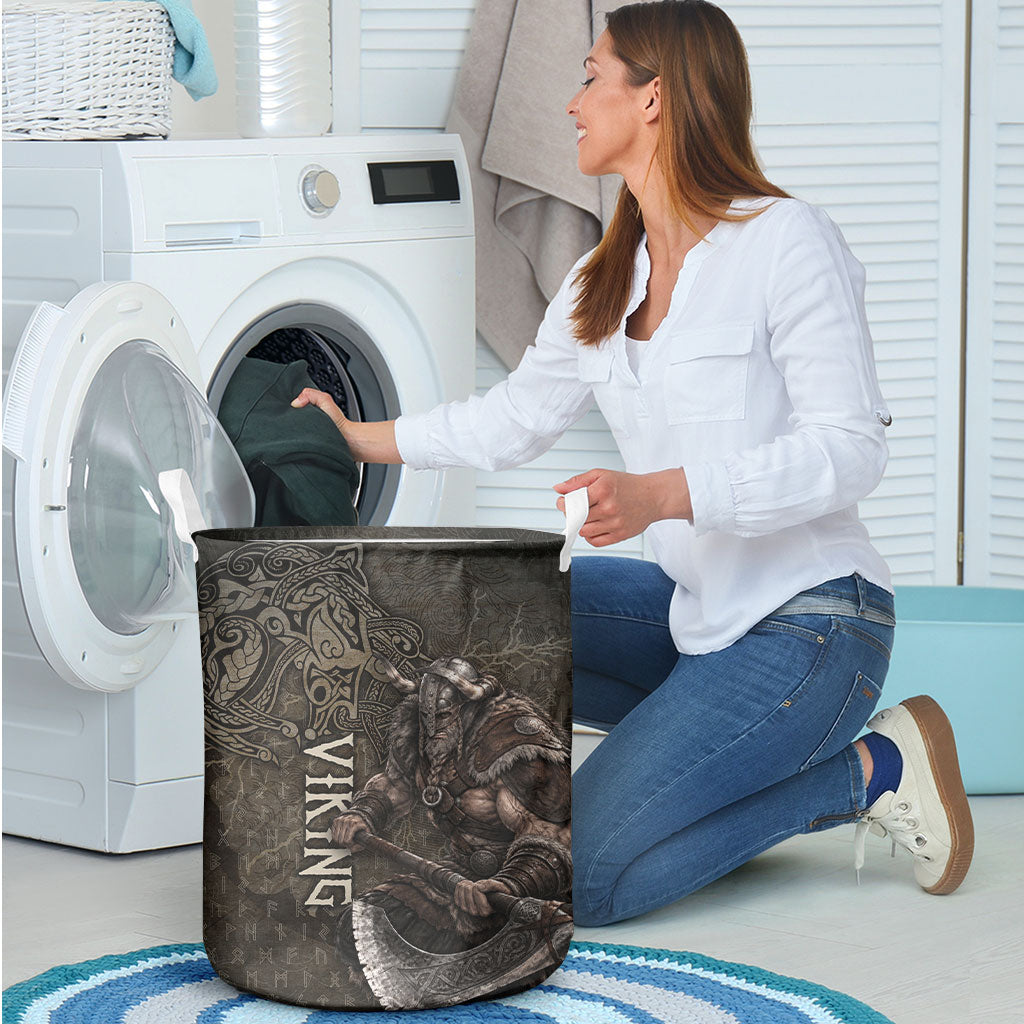 Viking Warrior Valhalla Laundry Basket Norse Mythology Celtic Cross Rune Knotwork