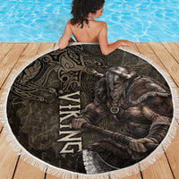 Viking Warrior Valhalla Beach Blanket Norse Mythology Celtic Cross Rune Knotwork