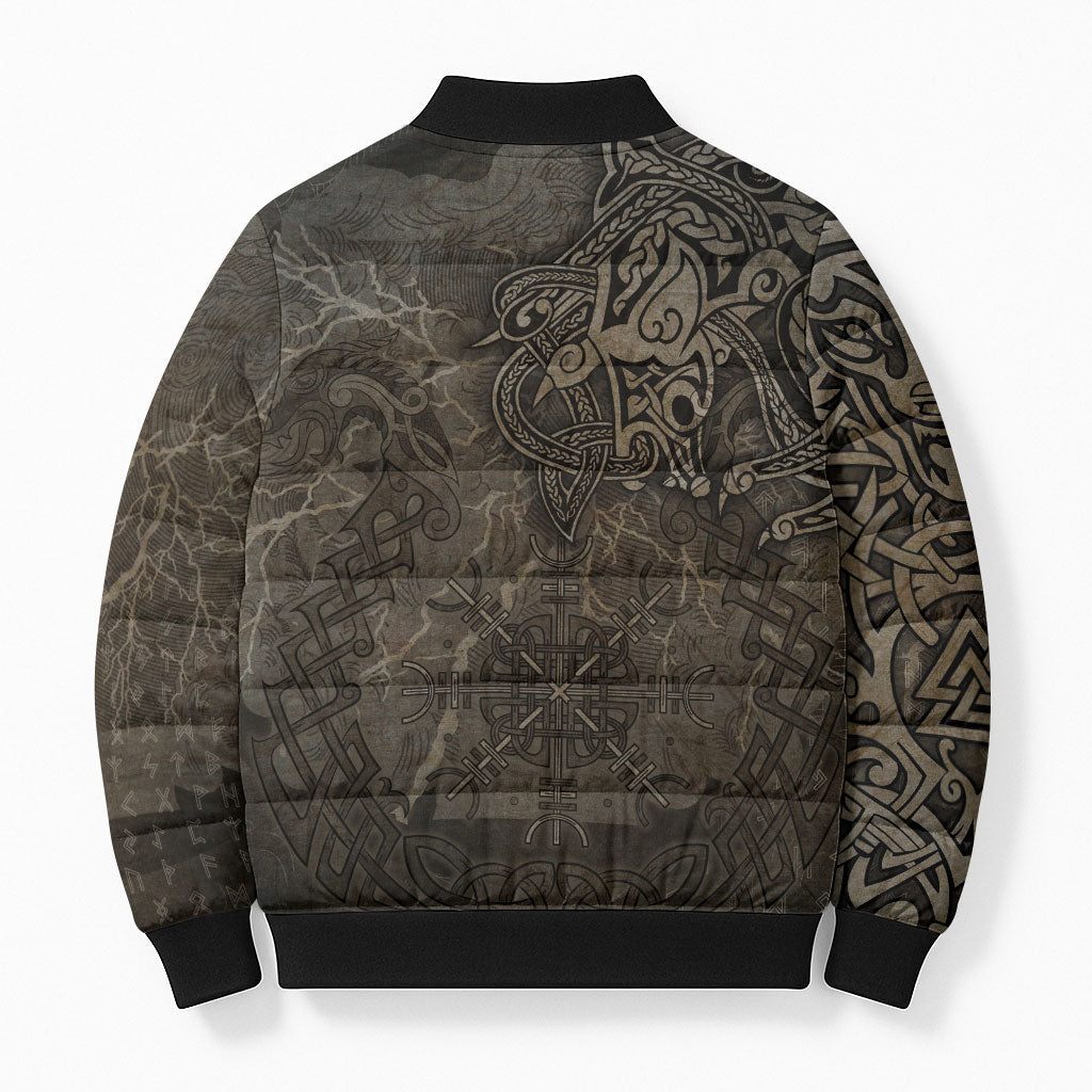 Viking Warrior Valhalla Bomber Puffer Jacket Norse Mythology Celtic Cross Rune Knotwork
