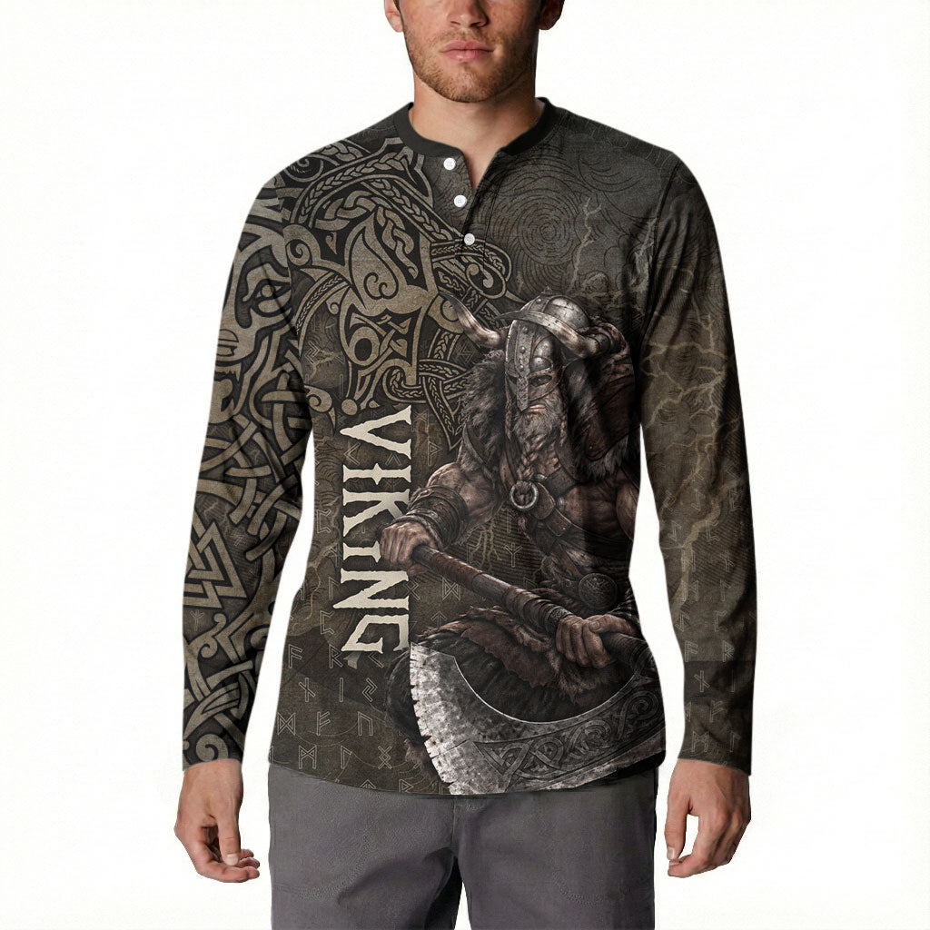 Viking Warrior Valhalla Button Sweatshirt Norse Mythology Celtic Cross Rune Knotwork