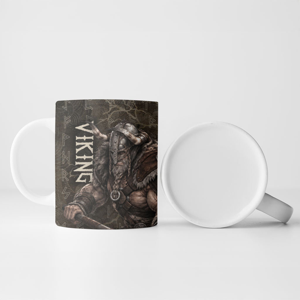 Viking Warrior Valhalla Ceramic Mug Norse Mythology Celtic Cross Rune Knotwork