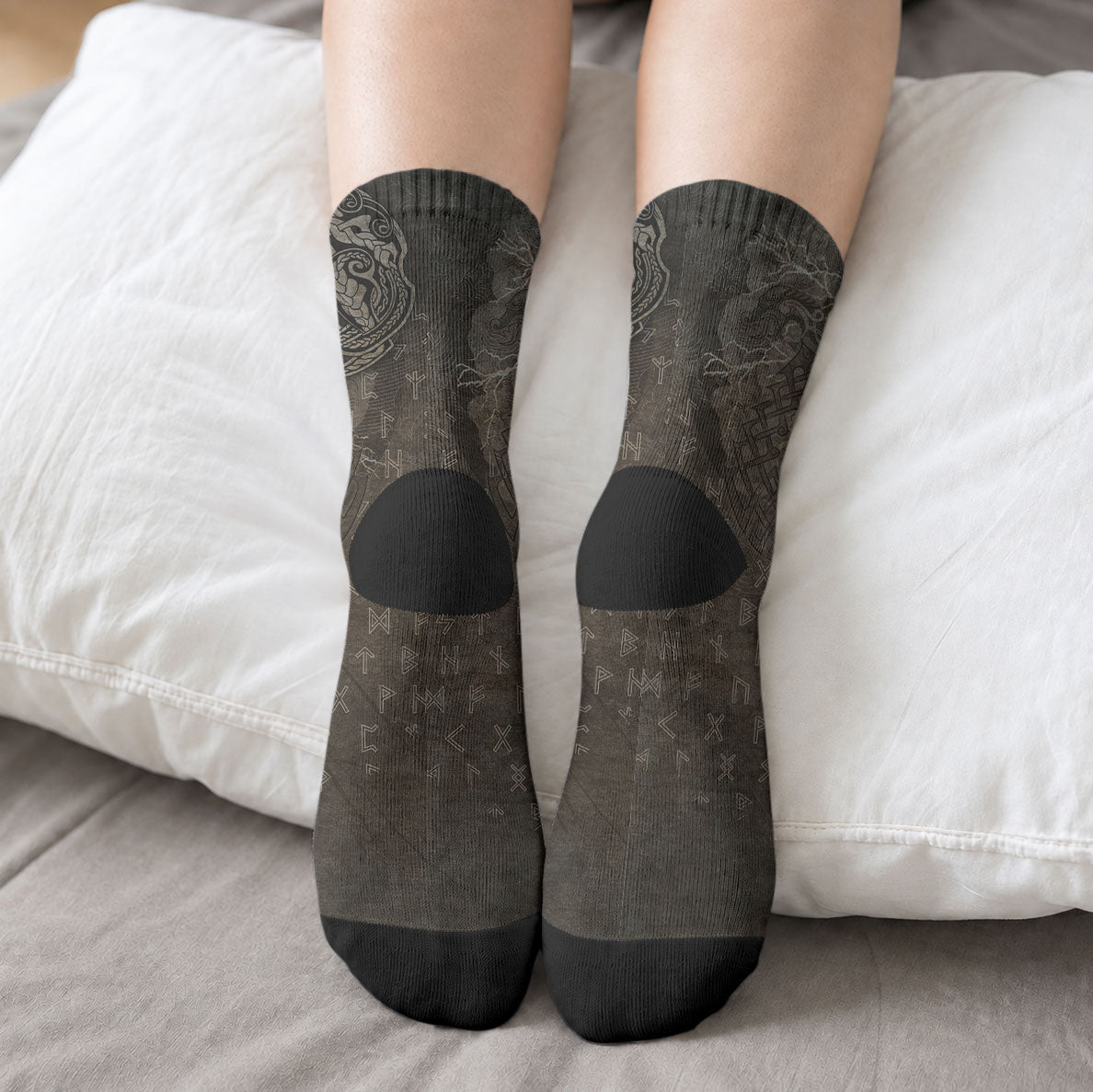 Viking Warrior Valhalla Crew Socks Norse Mythology Celtic Cross Rune Knotwork