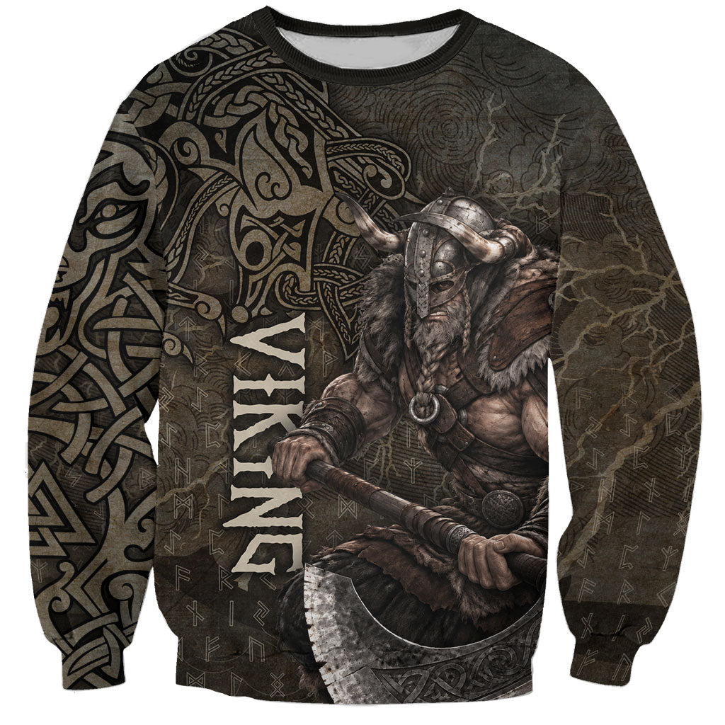 Viking Warrior Valhalla Sweatshirt Norse Mythology Celtic Cross Rune Knotwork