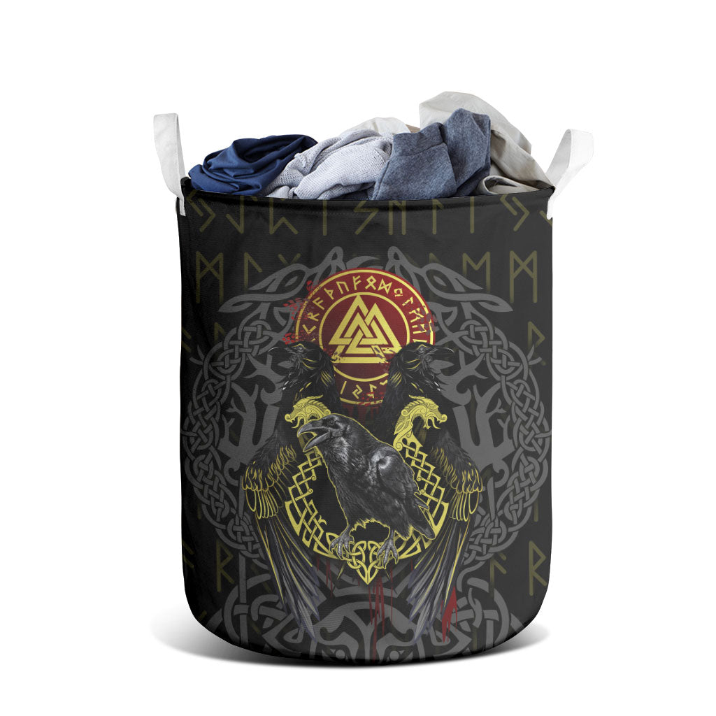 Viking Raven Laundry Basket Norse Mythology Celtic Knotwork Rune Winged