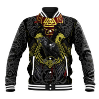 Viking Raven Baseball Jacket Norse Mythology Celtic Knotwork Rune Winged