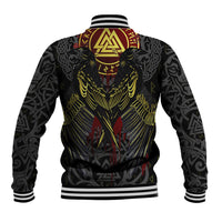 Viking Raven Baseball Jacket Norse Mythology Celtic Knotwork Rune Winged