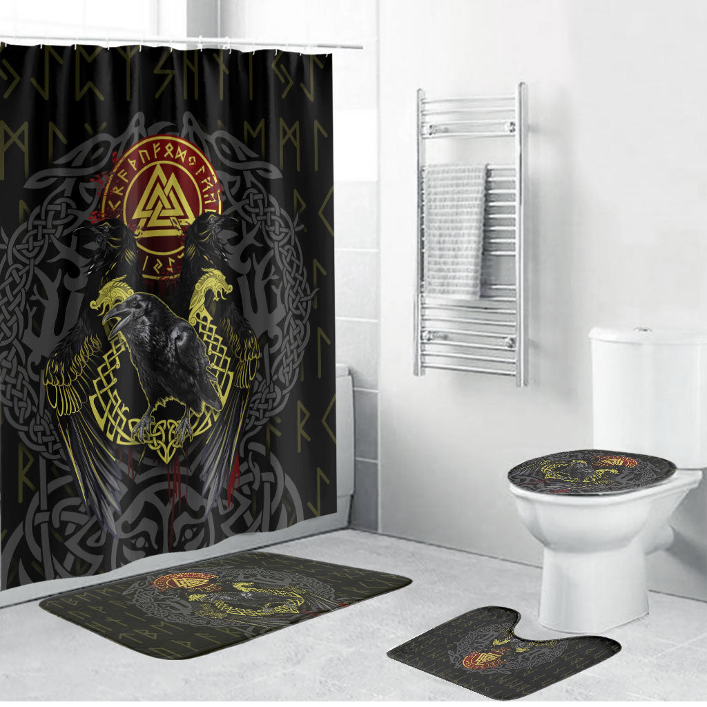 Viking Raven Bathroom Set Norse Mythology Celtic Knotwork Rune Winged