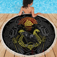 Viking Raven Beach Blanket Norse Mythology Celtic Knotwork Rune Winged