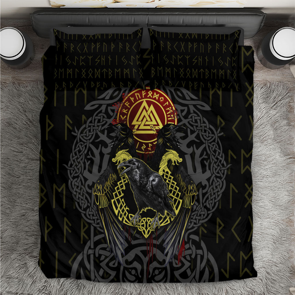 Viking Raven Bedding Set Norse Mythology Celtic Knotwork Rune Winged