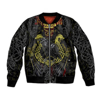Viking Raven Bomber Jacket Norse Mythology Celtic Knotwork Rune Winged