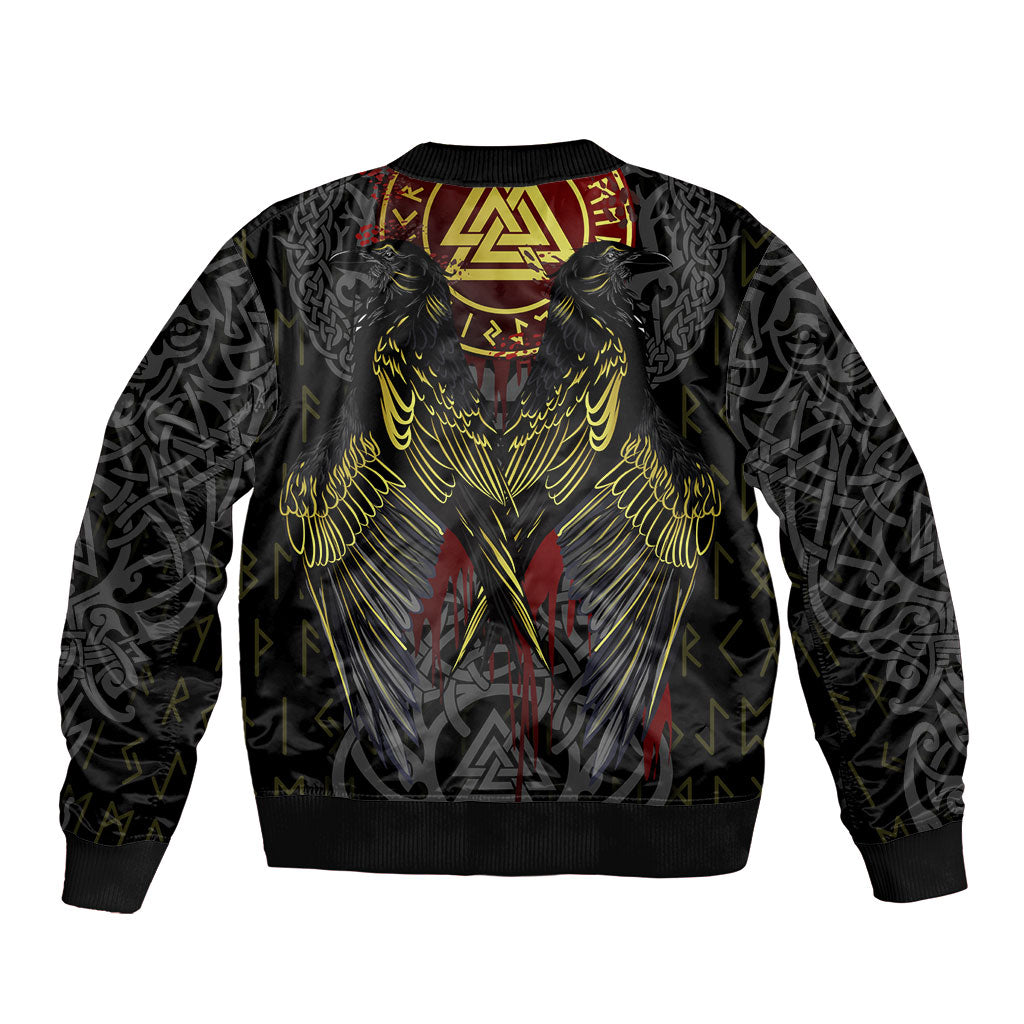 Viking Raven Bomber Jacket Norse Mythology Celtic Knotwork Rune Winged