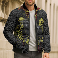 Viking Raven Bomber Puffer Jacket Norse Mythology Celtic Knotwork Rune Winged