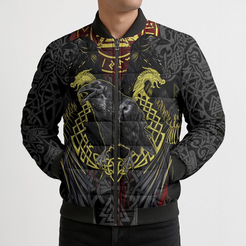 Viking Raven Bomber Puffer Jacket Norse Mythology Celtic Knotwork Rune Winged
