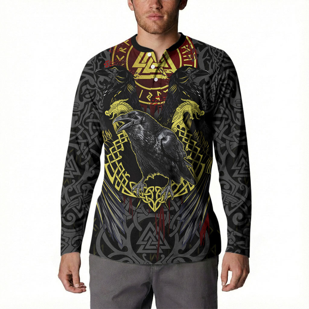 Viking Raven Button Sweatshirt Norse Mythology Celtic Knotwork Rune Winged