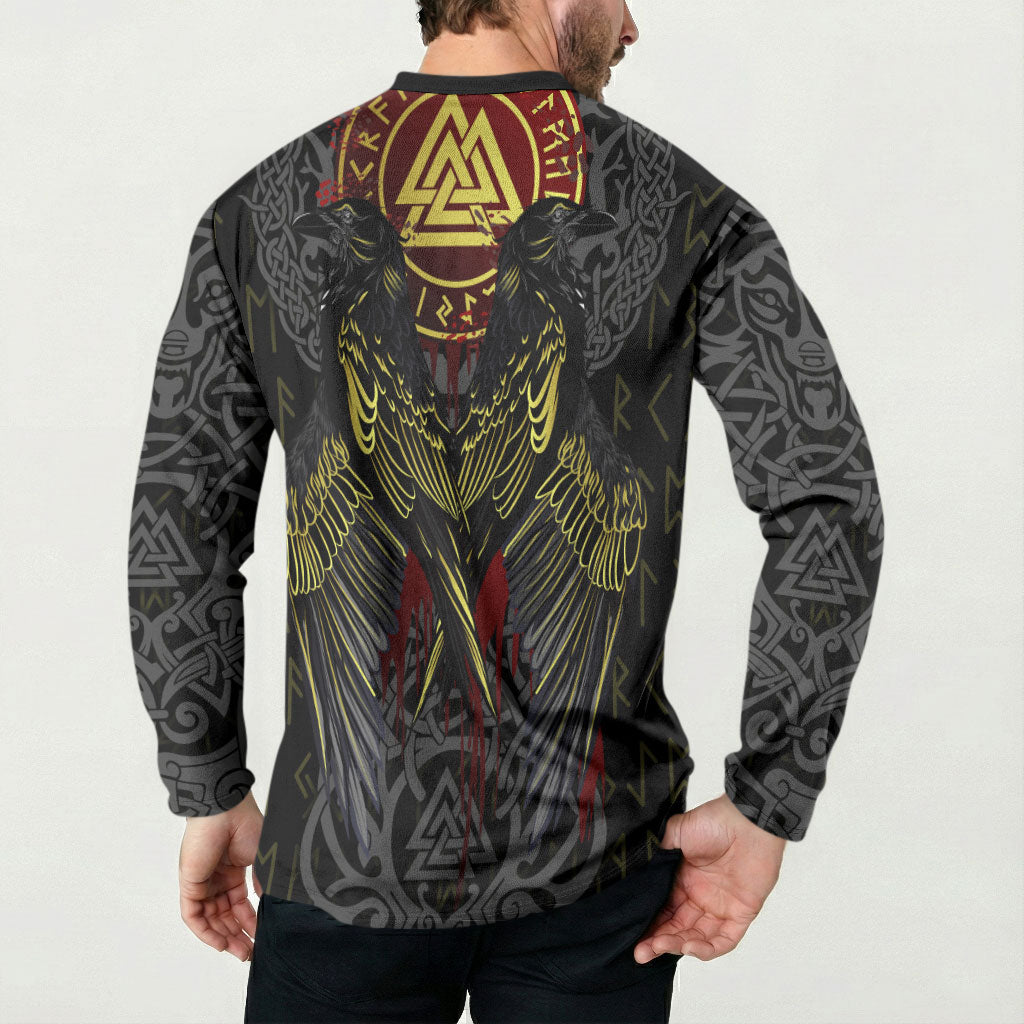Viking Raven Button Sweatshirt Norse Mythology Celtic Knotwork Rune Winged