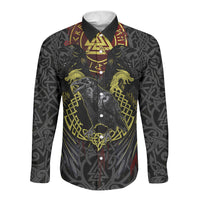 Viking Raven Long Sleeve Button Shirt Norse Mythology Celtic Knotwork Rune Winged
