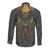 Viking Raven Long Sleeve Button Shirt Norse Mythology Celtic Knotwork Rune Winged