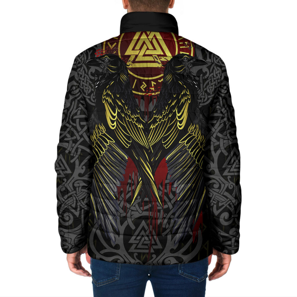 Viking Raven Padded Jacket Norse Mythology Celtic Knotwork Rune Winged
