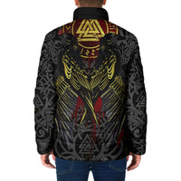 Viking Raven Padded Jacket Norse Mythology Celtic Knotwork Rune Winged