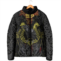 Viking Raven Padded Jacket Norse Mythology Celtic Knotwork Rune Winged