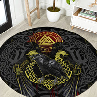 Viking Raven Round Carpet Norse Mythology Celtic Knotwork Rune Winged