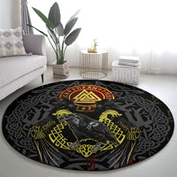 Viking Raven Round Carpet Norse Mythology Celtic Knotwork Rune Winged