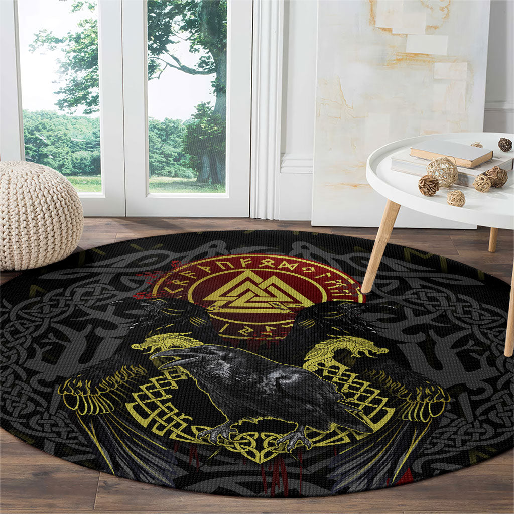 Viking Raven Round Carpet Norse Mythology Celtic Knotwork Rune Winged