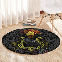 Viking Raven Round Carpet Norse Mythology Celtic Knotwork Rune Winged