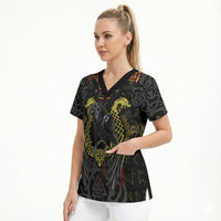 Viking Raven Scrub Top Norse Mythology Celtic Knotwork Rune Winged