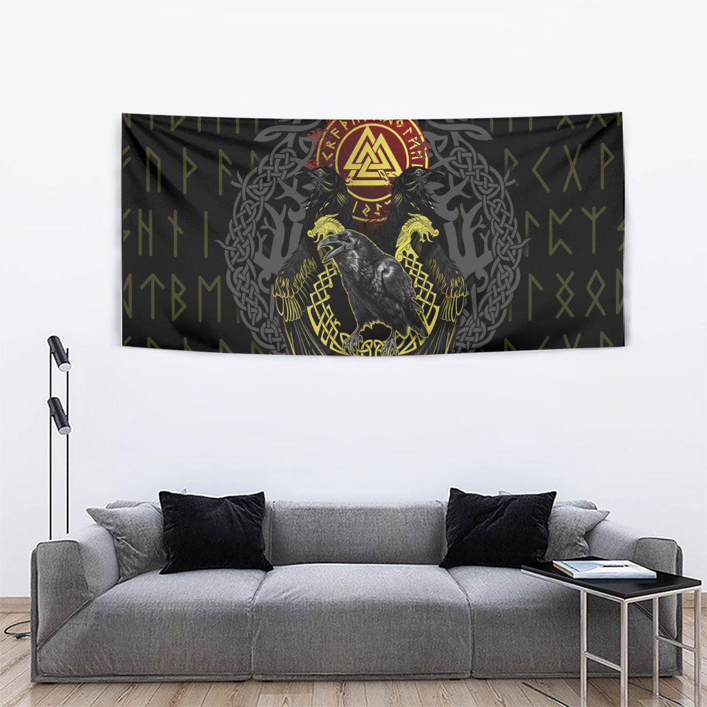 Viking Raven Tapestry Norse Mythology Celtic Knotwork Rune Winged
