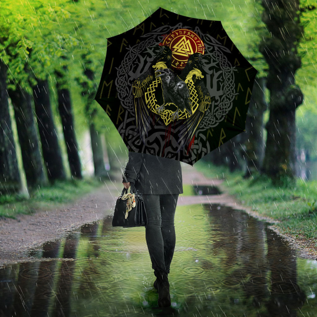 Viking Raven Umbrella Norse Mythology Celtic Knotwork Rune Winged