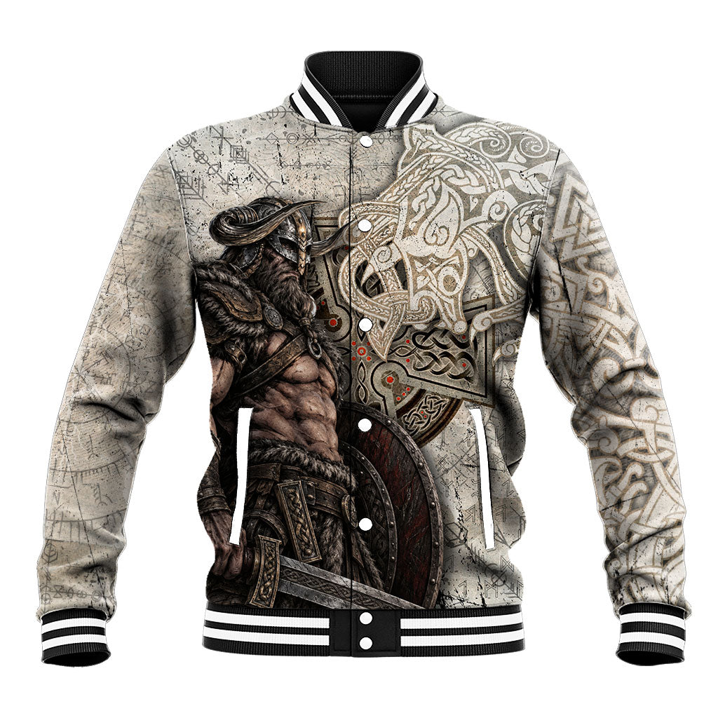Viking Warrior Axe Baseball Jacket Norse Mythology Vegvisir Celtic Knotwork