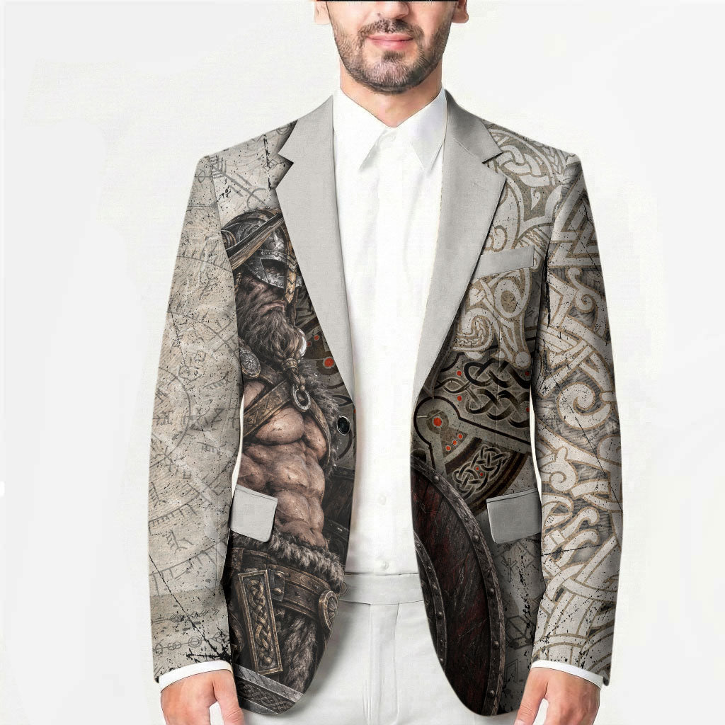 Viking Warrior Axe Blazer Norse Mythology Vegvisir Celtic Knotwork