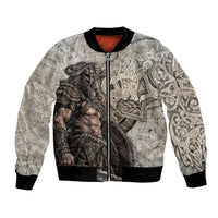 Viking Warrior Axe Bomber Jacket Norse Mythology Vegvisir Celtic Knotwork
