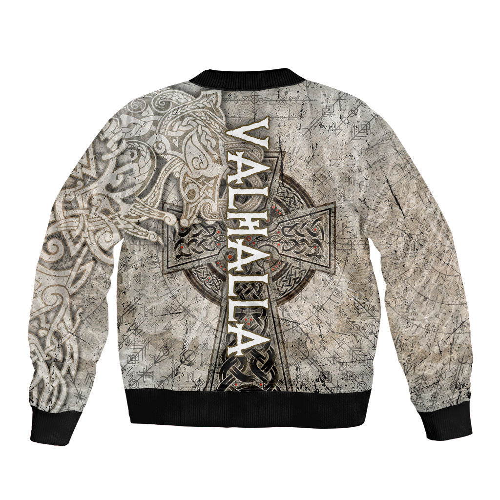 Viking Warrior Axe Bomber Jacket Norse Mythology Vegvisir Celtic Knotwork
