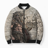 Viking Warrior Axe Bomber Puffer Jacket Norse Mythology Vegvisir Celtic Knotwork