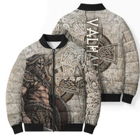 Viking Warrior Axe Bomber Puffer Jacket Norse Mythology Vegvisir Celtic Knotwork