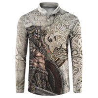 Viking Warrior Axe Button Sweatshirt Norse Mythology Vegvisir Celtic Knotwork