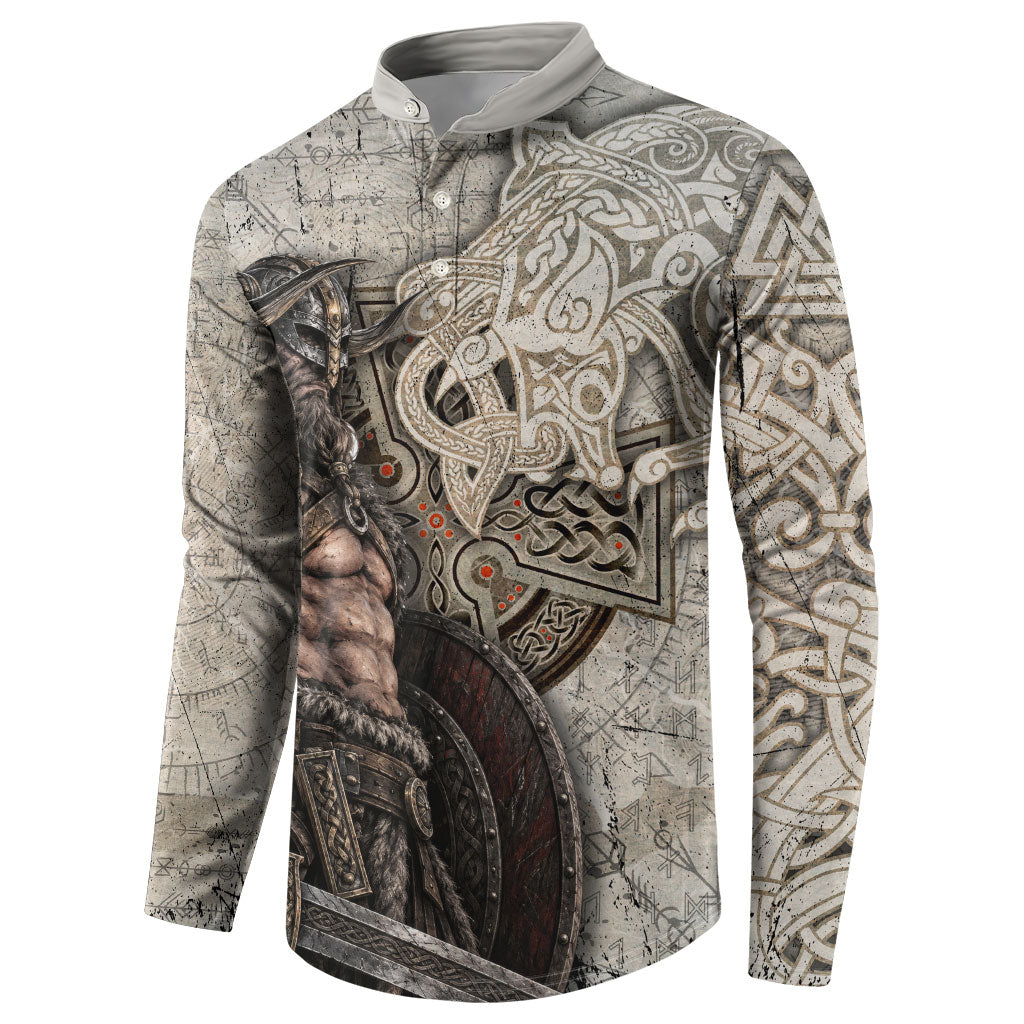 Viking Warrior Axe Button Sweatshirt Norse Mythology Vegvisir Celtic Knotwork