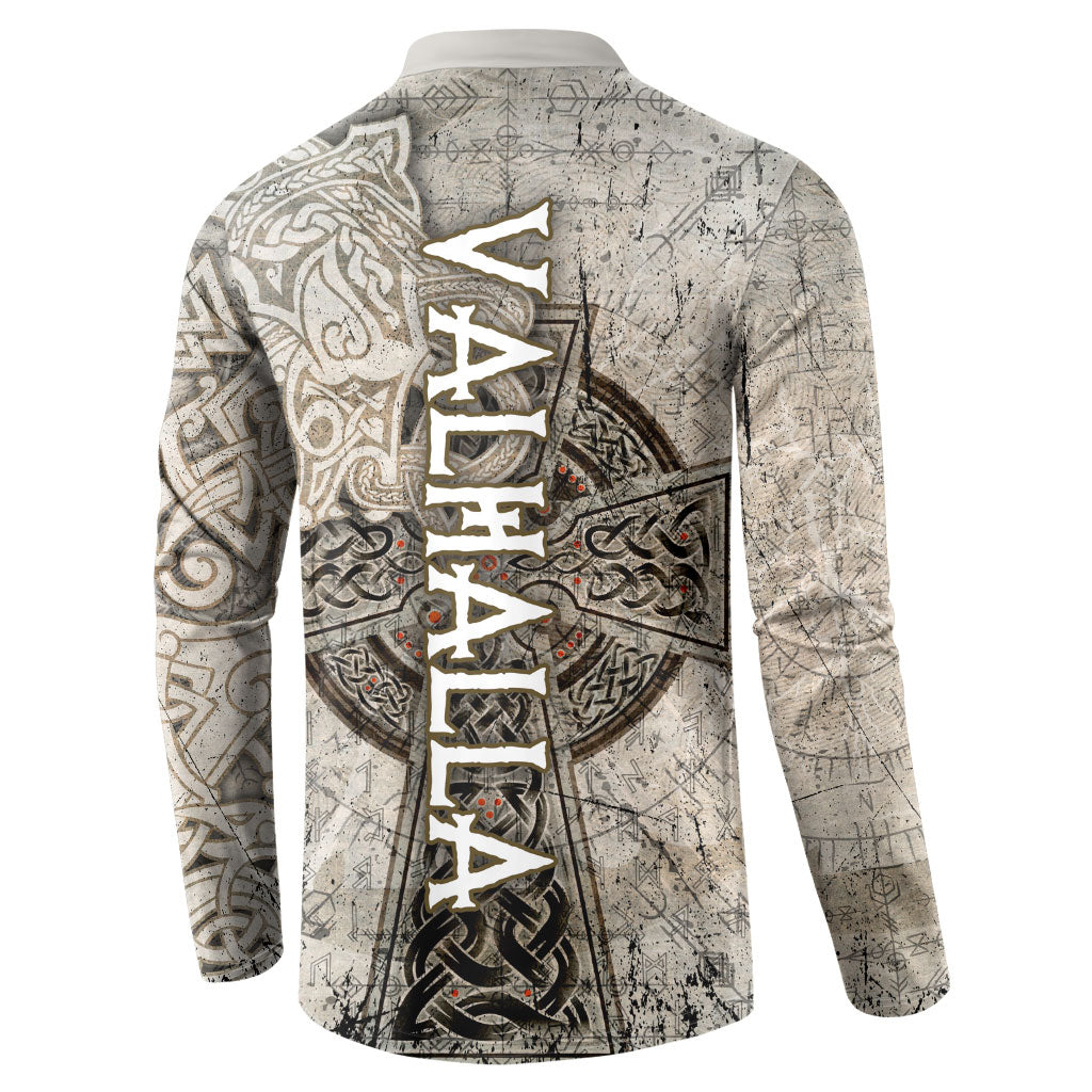 Viking Warrior Axe Button Sweatshirt Norse Mythology Vegvisir Celtic Knotwork