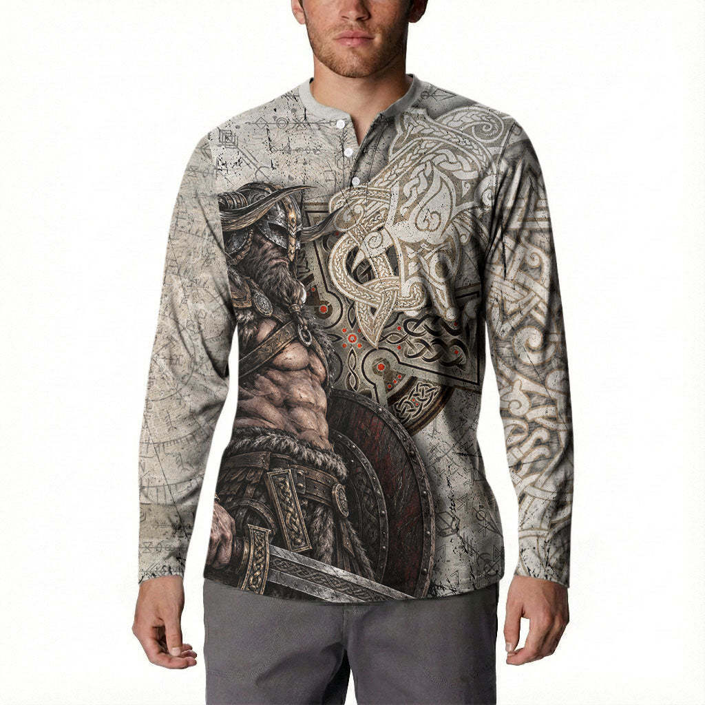 Viking Warrior Axe Button Sweatshirt Norse Mythology Vegvisir Celtic Knotwork