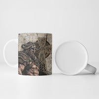 Viking Warrior Axe Ceramic Mug Norse Mythology Vegvisir Celtic Knotwork