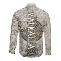 Viking Warrior Axe Long Sleeve Button Shirt Norse Mythology Vegvisir Celtic Knotwork