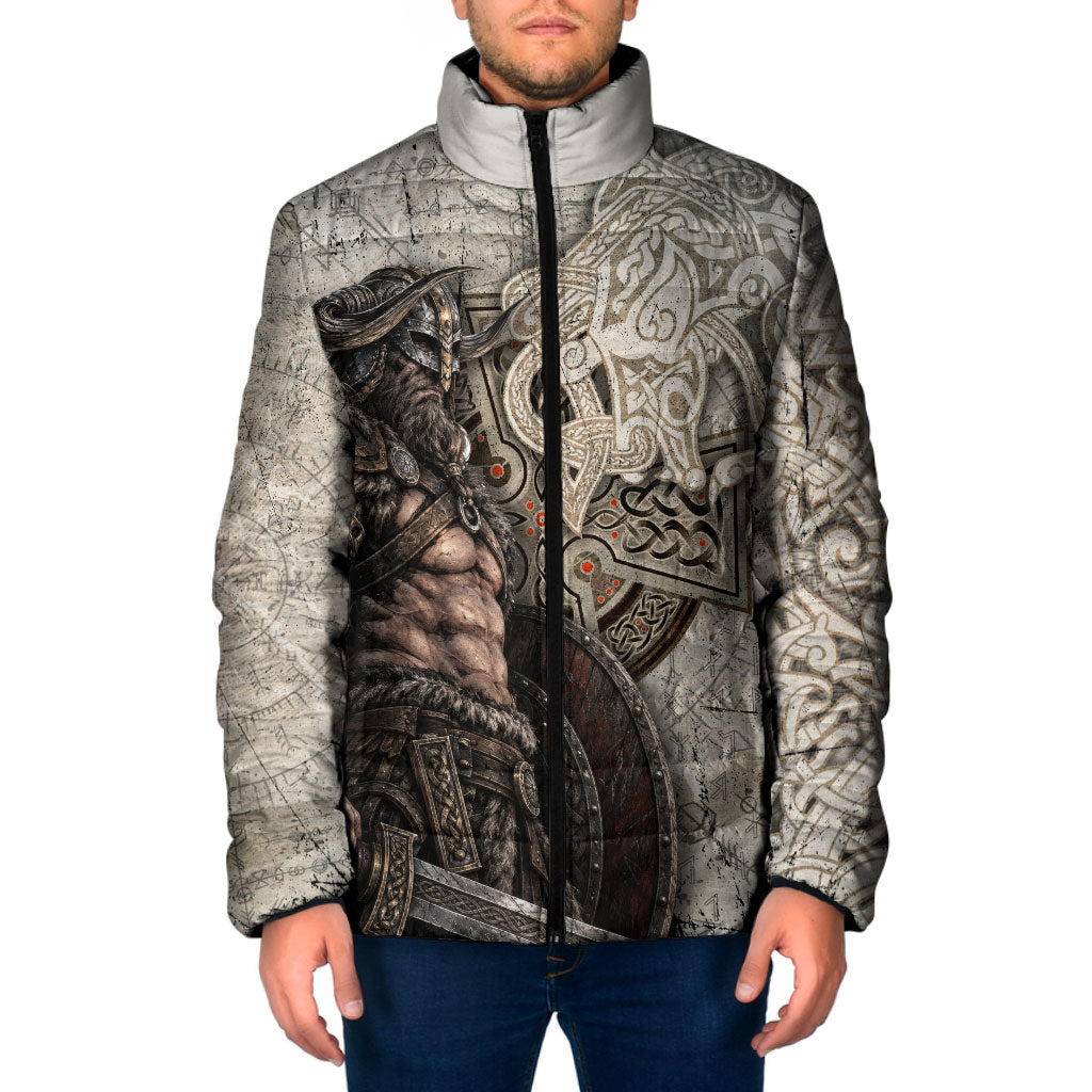 Viking Warrior Axe Padded Jacket Norse Mythology Vegvisir Celtic Knotwork